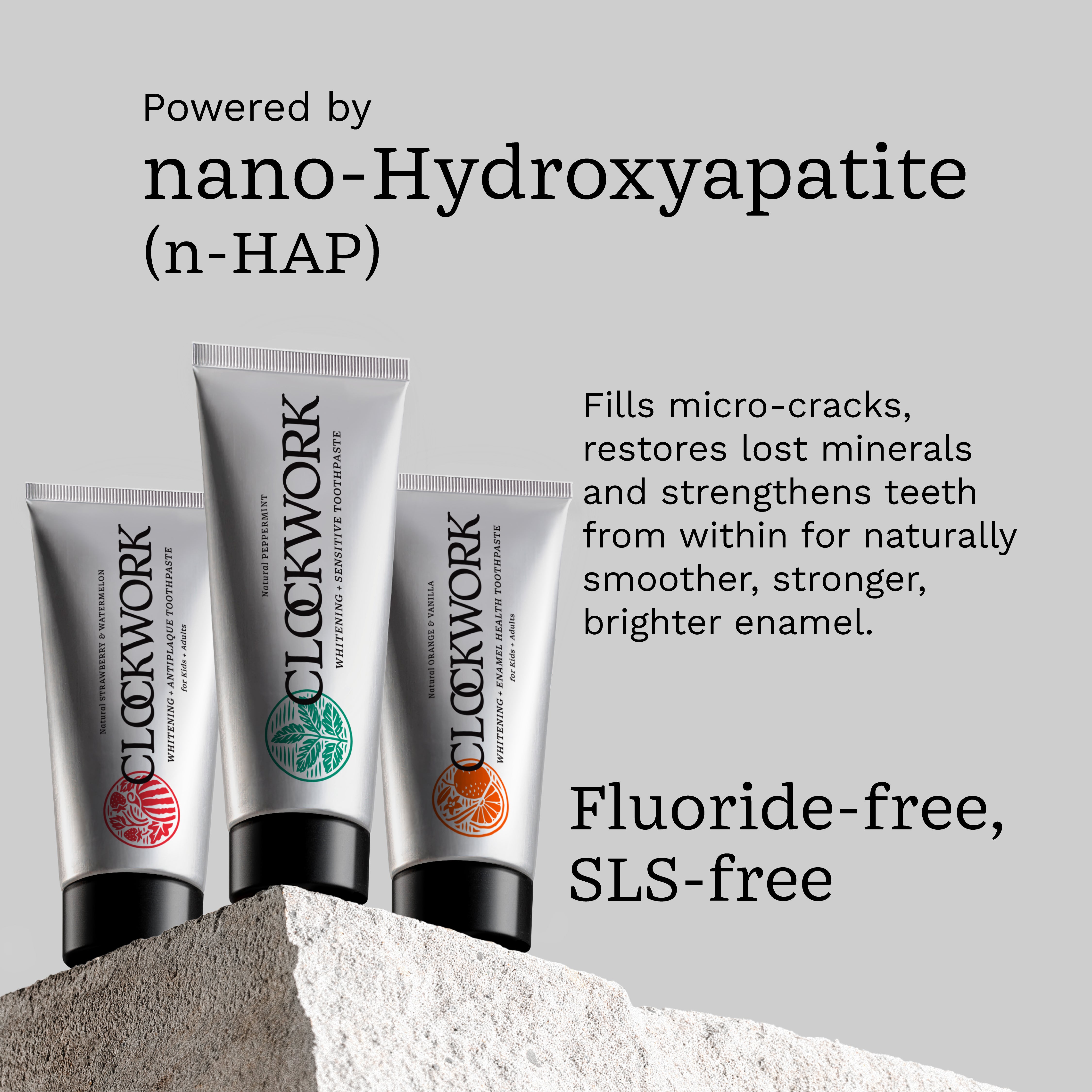 Clockwork Natural Strawberry & Watermelon Kids+Adults  Toothpaste with nano-hydroxyapatite