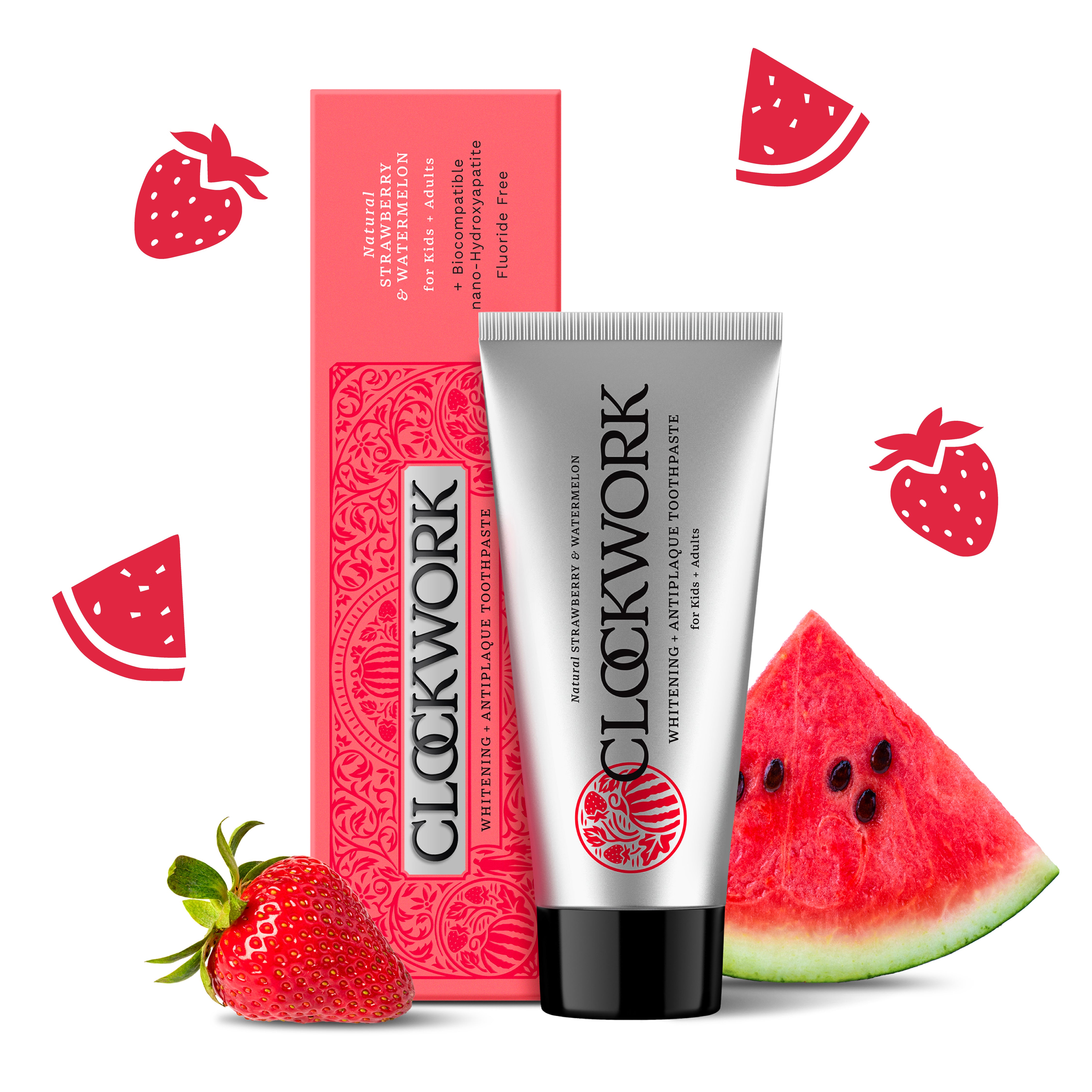 Clockwork Natural Kids + Adults Toothpaste with 5% HydroXy | Strawberry & Watermelon